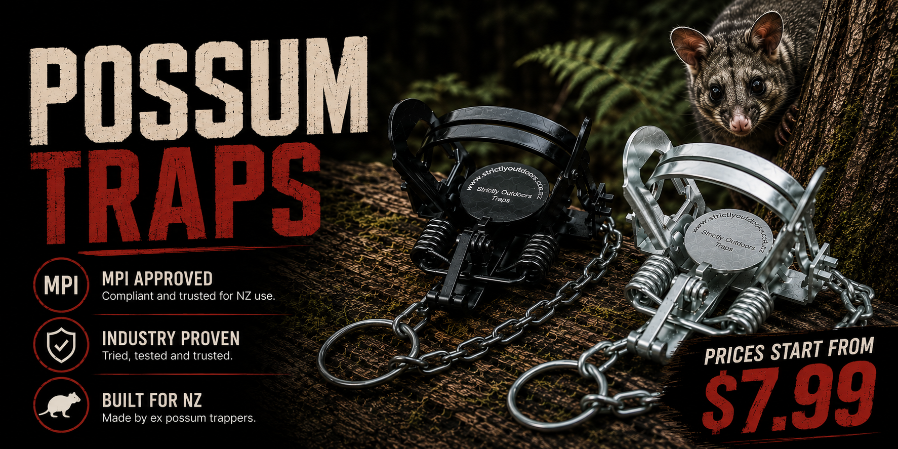 Strictly Outdoors MPI approved possum traps